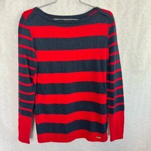Tommy Hilfiger Womens Sweater Red Blue Striped Sparkle Knit Pullover Size S